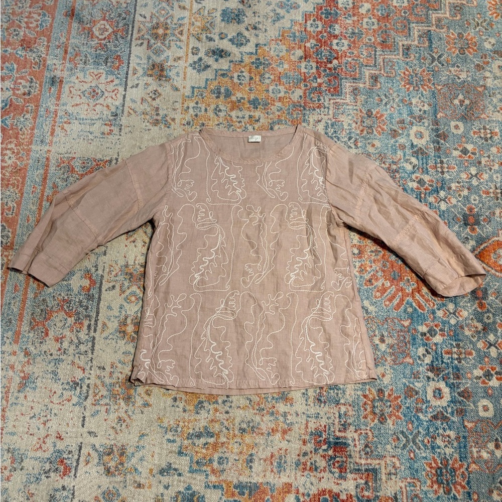 Poetry pale pink embroidered linen top